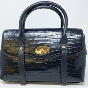 Harper and Hyde Black Croc Vegan Leather Satchel - NEW